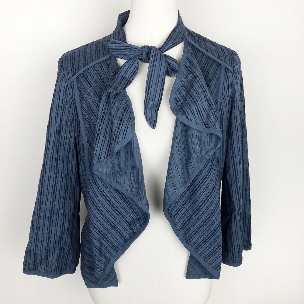 CAbi Cascade Peblum Blue Striped Jacket Blazer